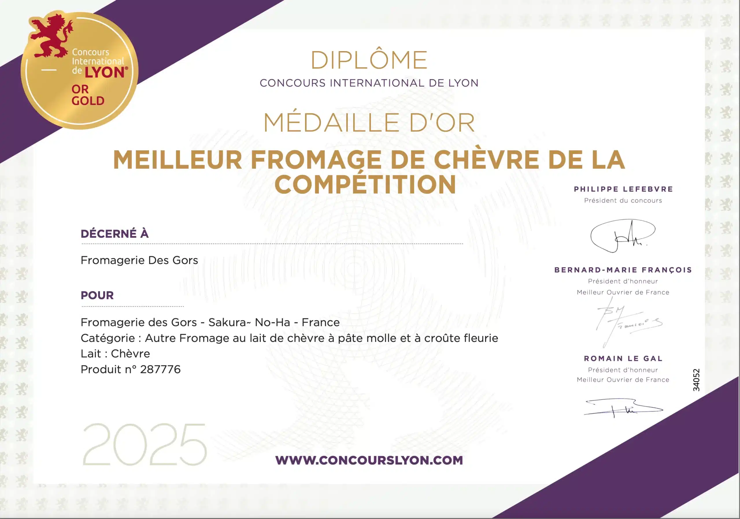 Médaille d'Or 2025 Meilleur fromage de chèvre concours de Lyon